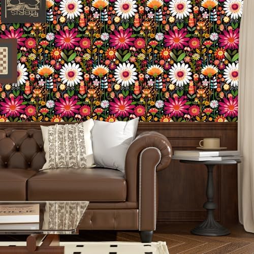 BOKEBEVE Floral Wallpaper Peel and Stick Boho Pink Colorful 17.5 x 118In - Image 2