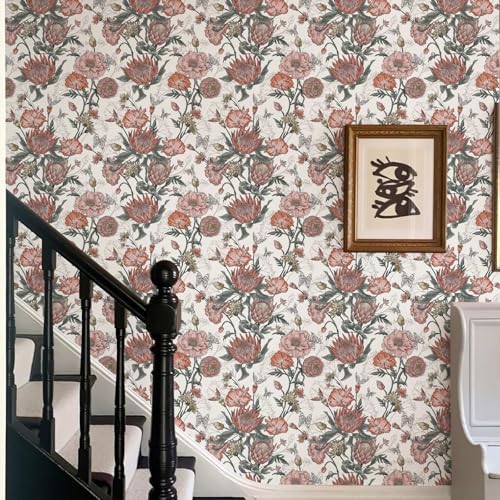 Floral Wallpaper Peel and Stick Floral Contact Paper White and Pink - Image 2