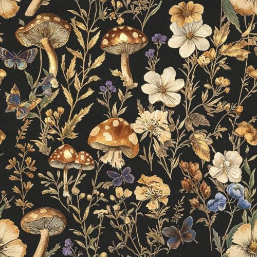 Froluya Mushroom Wallpaper Peel and Stick Dark Contact Paper 16.9” x 196.8” by Froluya