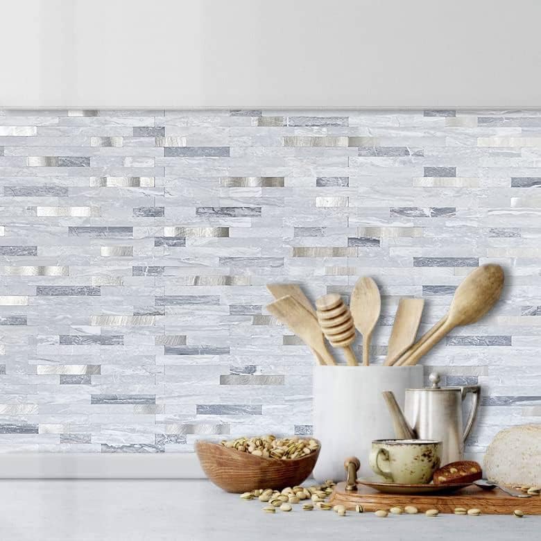 DICOFUN 10-Sheets Peel and Stick Backsplash Wall Tile, Faxu Stone PVC Mixed - Image 4