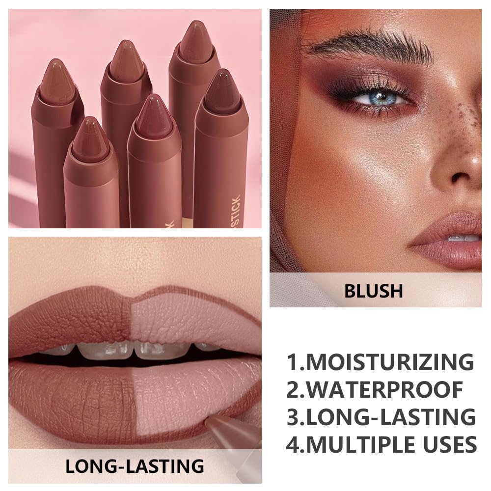 Matte Lipstick Crayon for Women, Warm Brown 24 Hour Lipstick Lip Liner Pencil, Neutral Lip Stick Lipliner Long Lasting Waterproof Smudge Proof, Vegan & Cruelty-Free, 02