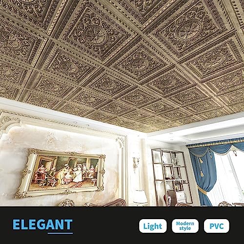 Art3d 12-Pack PVC Drop Ceiling Tiles, 2 x 2 ft, Antique Gold - Image 2