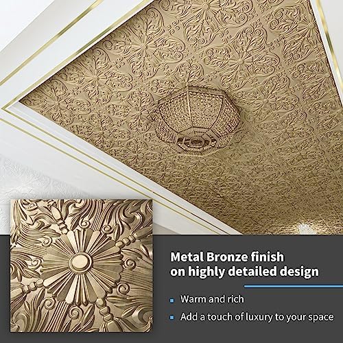 Art3d Spanish Floral Drop Ceiling Tiles, 24 x 24 in, Antique Gold - Image 3