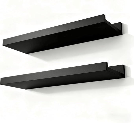 Black Floating Shelves for Wall Decor, Wall Mounted Wood Storage Shelf for by Unknown