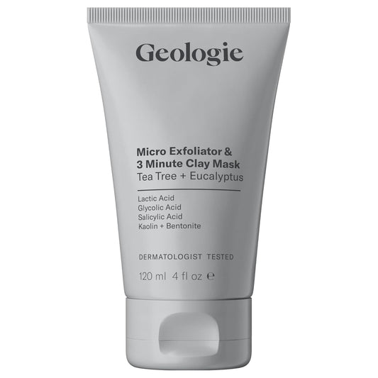 Geologie Micro Exfoliator & Clay Mask | 3-in-1 Deep Cleansing Face Wash, Pore Refining Mask & Skin Exfoliant | Tea Tree & Eucalyptus Scent For Men & Women | 4 fl oz