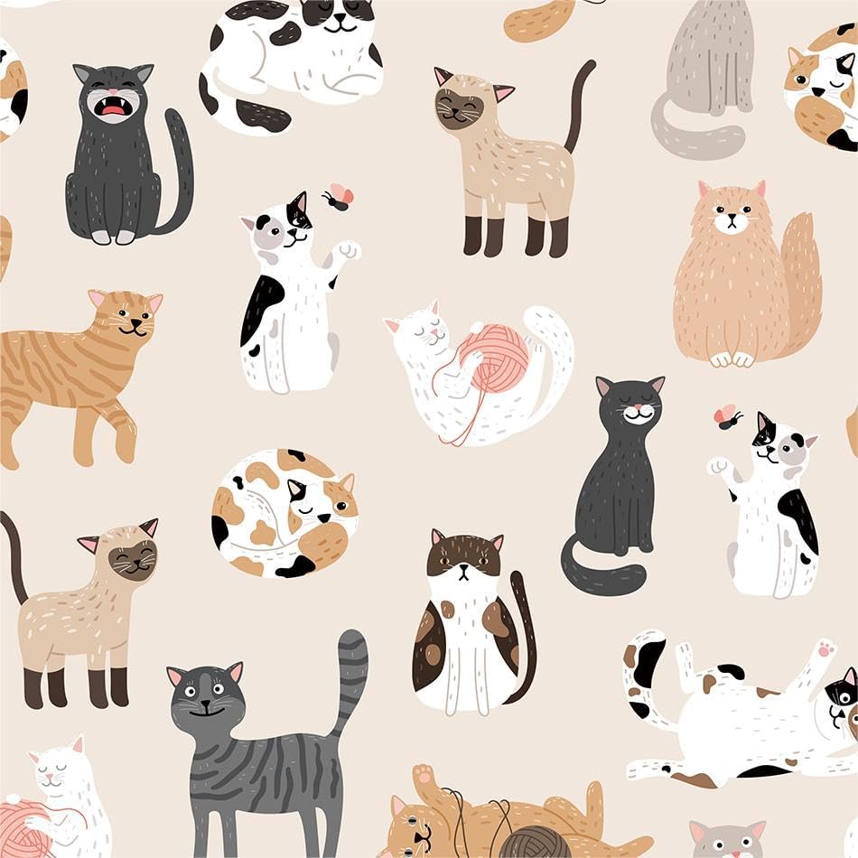 MuralPeel Modern Cute Beige Boho Cat Yarn Animal Pet Peel and Stick Wallpaper by MuralPeel