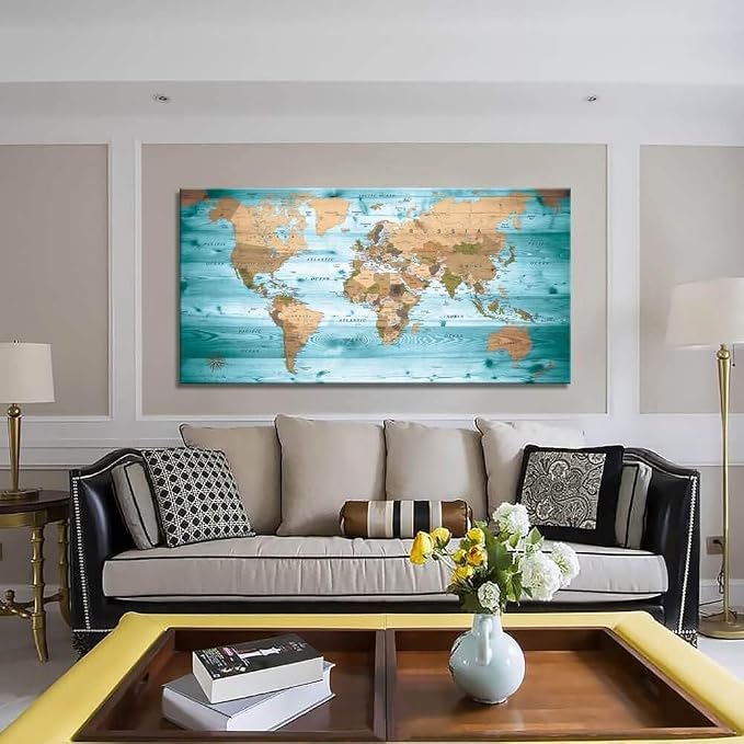 Large Wall Art Blue map of The World Painting Ready to Hang 36"x70"Large Framed - Image 5