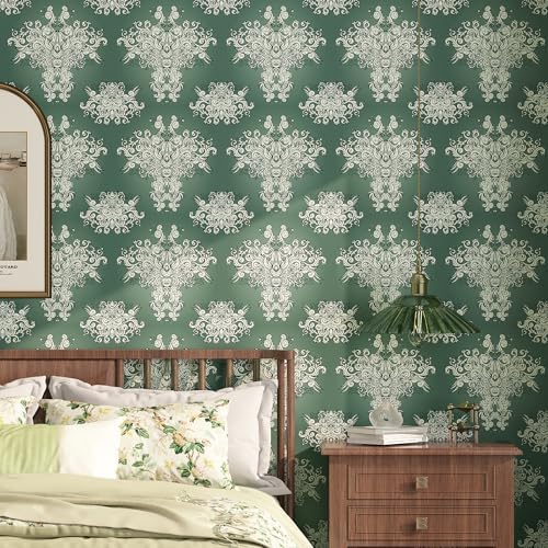 FunStick Damask Wallpaper Peel and Stick Vintage Green Victorian Wallpaper - Image 4