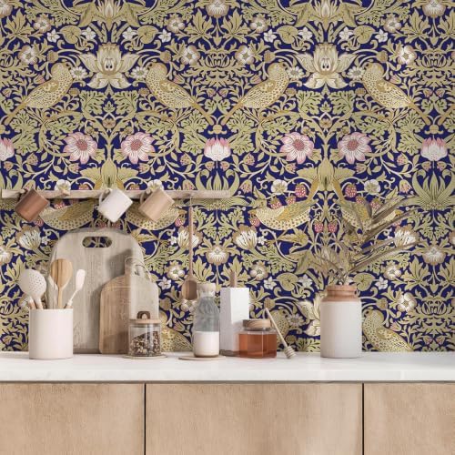 William Morris Vintage Peel and Stick Wallpaper 17.7 x 800in Navy Blue - Image 5