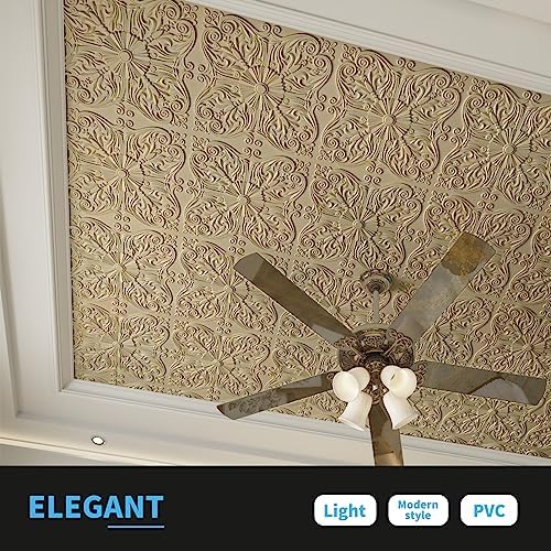 Art3d Spanish Floral Drop Ceiling Tiles, 24 x 24 in, Antique Gold - Image 2