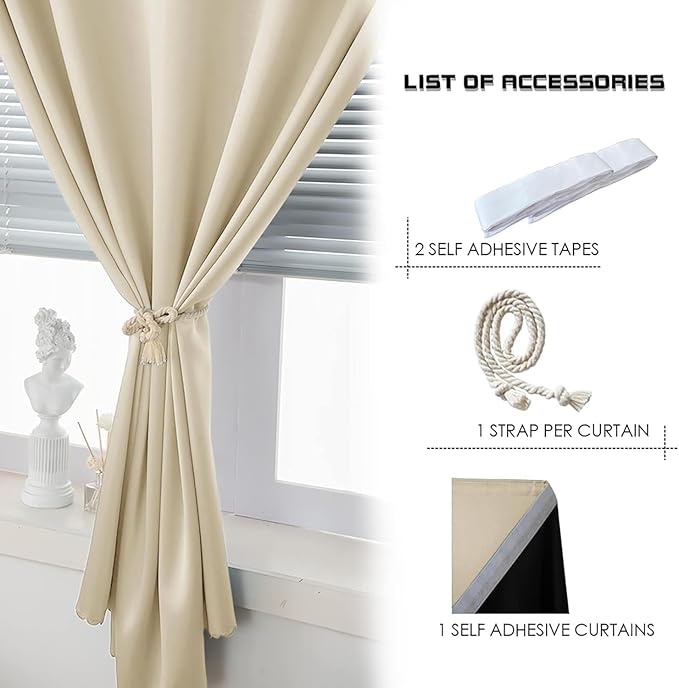 AJAZZ Self Adhesive Curtains 100% Blackout Shades Window Cover Sticky Curtain - Image 5