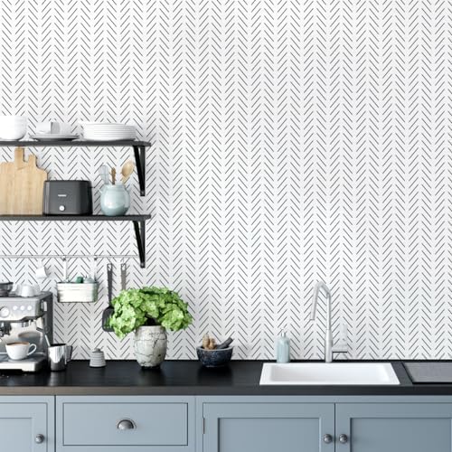 Erfoni Black and White Peel and Stick Wallpaper Herringbone Contact Paper - Image 3