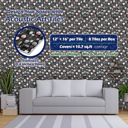 PINWELIFE® Acoustic Art Tiles – 8-Pack 12"x16" Sound Absorbing Panels, Seamless - Image 2