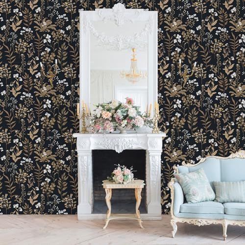 Black Moody Floral Wallpaper Peel and Stick 17.3" x 787" Contact Paper - Image 3