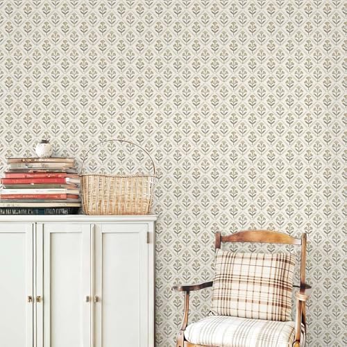 Dimoon 17.3''x78.7'' Peel and Stick Wallpaper Floral Beige Boho Neutral Cute by DIYYOURMOON