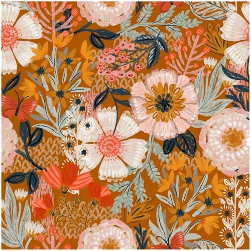 HAOKHOME Orange Floral Peel and Stick Wallpaper Boho Vintage 17.3in x32.8ft by HAOKHOME