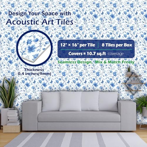 PINWELIFE® Acoustic Art Tiles – 8-Pack 12"x16" Sound Absorbing Panels, Seamless - Image 2