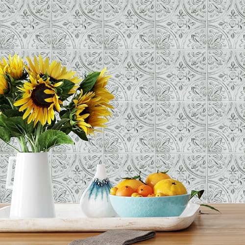 RoomMates StickTiles White Tin Peel and Stick Tile Backsplash, 10.5 inch x 10.5 - Image 3