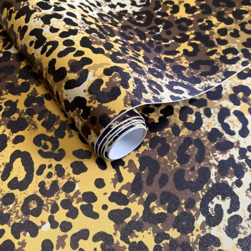 JiffDiff Black Gold Leopard Print Peel and Stick Wallpaper, 17.3" x 400" by wallpaper