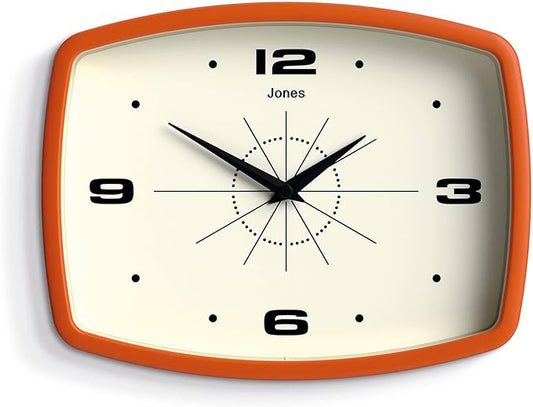 JONES CLOCKS® Movie wall Clock | Retro Rectangular Clock | 10 inch | Orange | by JONESCLOCKS