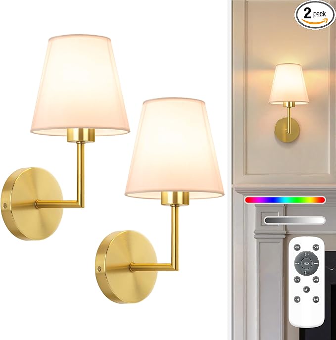 NIORSUN 13.8 inch Battery Operated Wall Sconce Set of 2, 9 Colors Wireless by NIORSUN