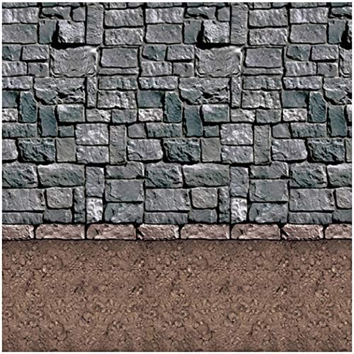Beistle Stone & Dirt Floor Wall Backdrop, 4’ x 30’ – Medieval Party Decorations by Beistle