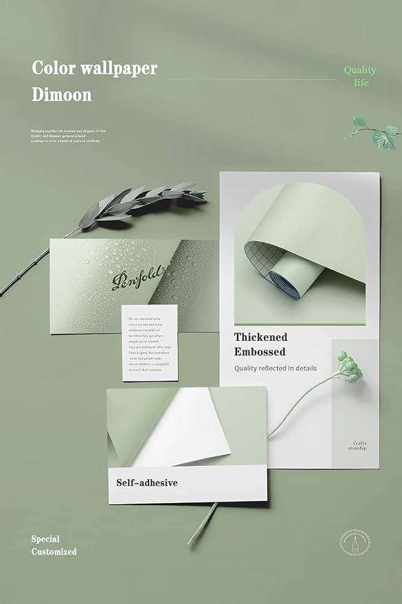 Dimoon 590''x23.6'' Green Peel and Stick Wallpaper Contact Paper Modern Self - Image 4