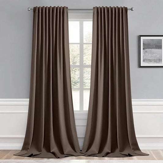 MIULEE Chocolate Brown Back Tab Blackout Curtains 120 Inch Long 2 Panels Set by MIULEE