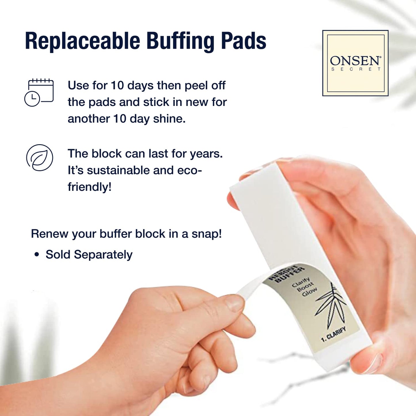 Onsen Secret Professional Nail Buffer Block | 4-Way Buffing for Natural Shine & Healthy Natural Nails - Includes 2 Extra Shine Pads, Salon-Quality, Post-Gel & Acrylic Recovery | 3 Pack