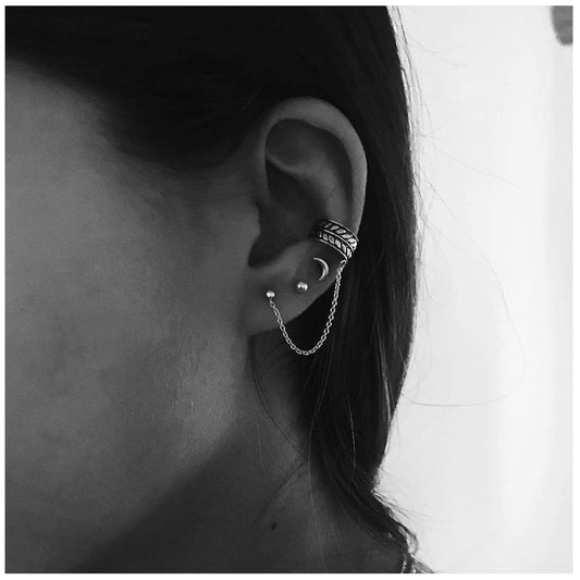 Bohemia Moon Cuff Chain Earrings Silver Chain Climber Dangle Earrings Tassel Chain Cartilage Earrings Chain Drop Dangle Earrings Set for Women and Girls