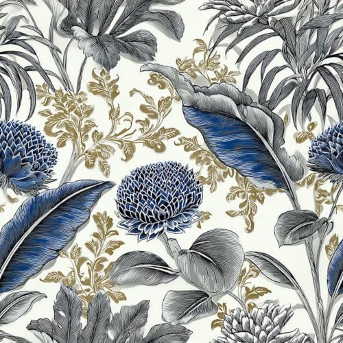 Chinese Blue Tropical Floral Peel and Stick Wallpaper Self Adhesive 17.72" x by Unknown