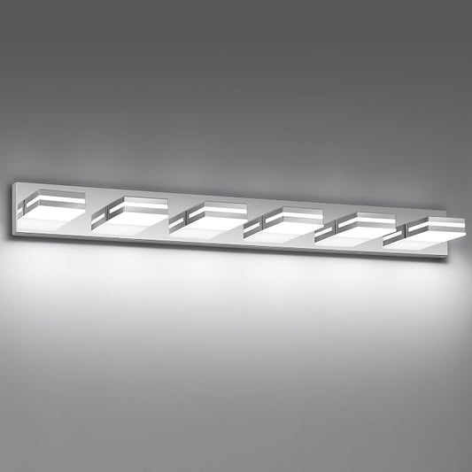 Modern LED Bathroom Lights Fixtures 6-Light, Stainless Steel Chrome Acrylic by JZEKVN