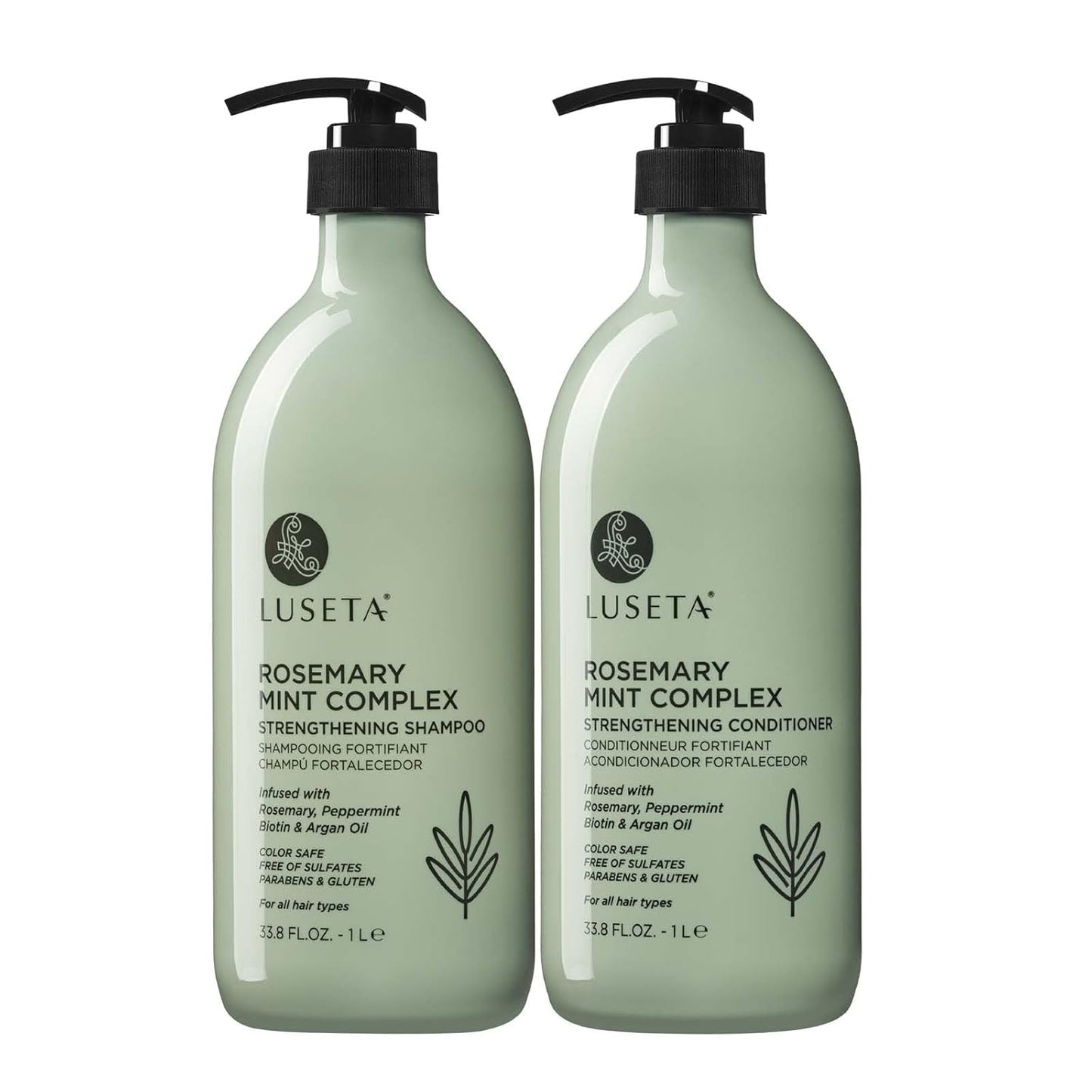 Luseta Rosemary Mint Strengthening Shampoo and Conditioner Set Nourish & Smooth Damaged Hair Thickening Shampoo for Thinning Hair,Add Shine for All Hair Types, for Men and Women 33.8oz×2