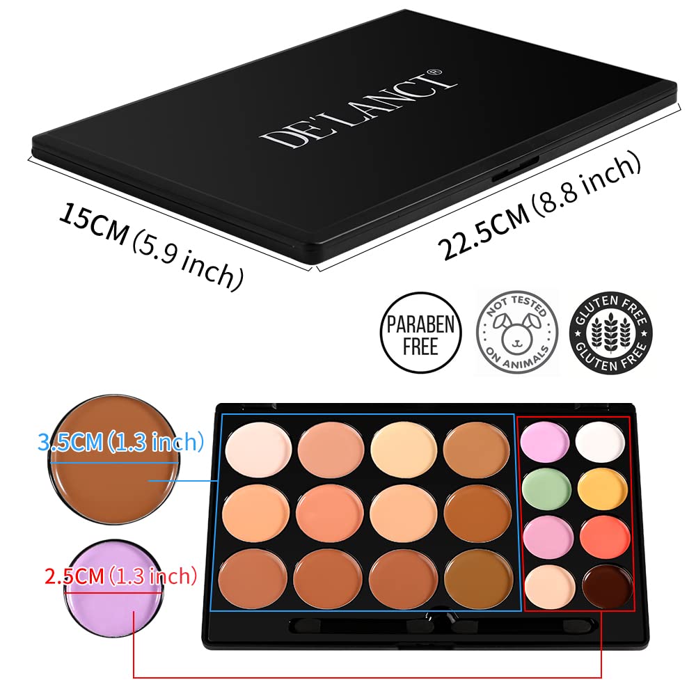 Cream Contour Concealer Makeup Palette Kit, DE’LANCI Face Contour Cream Foundation,Full Coverage Concealer Palette,Natural Brightening Contouring Highlight Makeup Pallet for Oily Skin Dark Circles