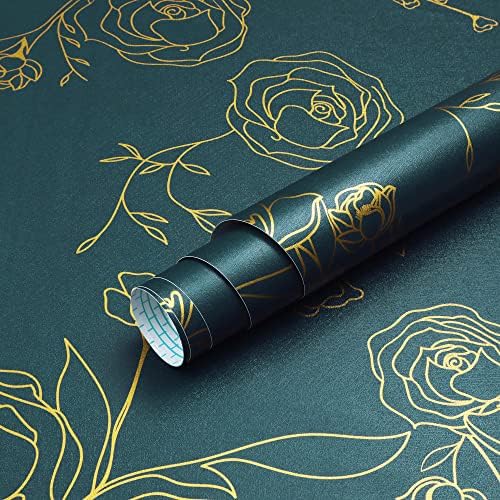 Safiyya 196"x17.3" Peel and Stick Wallpaper Gold and Teal Green Contact Paper by SAFIYYA