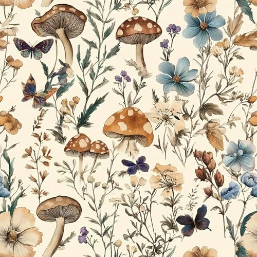 Froluya Mushroom Wallpaper Peel and Stick Vintage Floral 16.9" x 118.1" by Froluya