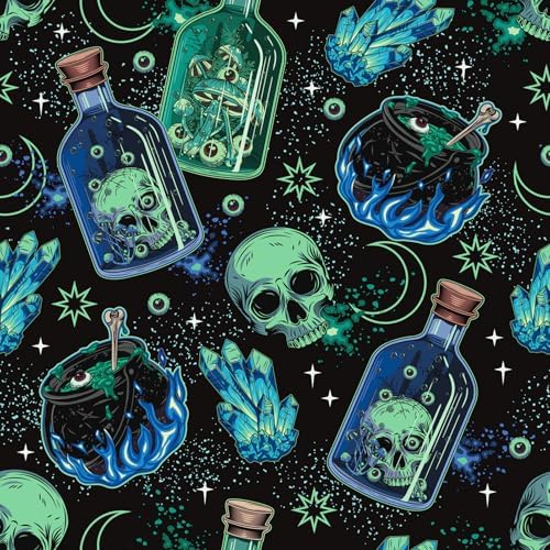 FLFK Peel and Stick Wallpaper, Skulls and Magic Cauldrons by FLFK