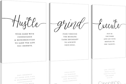 Canvas Grind Quote, Hustle Grind Execute, Inspirational Print, Office Wall Art by EPHANYART