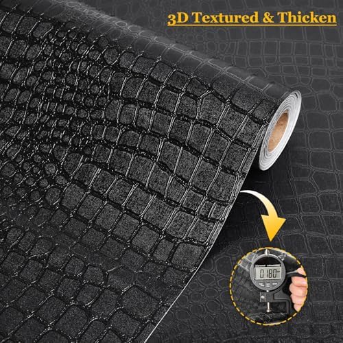 Fititem 17.3”×787” Black Peel and Stick Wallpaper Crocodile Texture Modern - Image 2