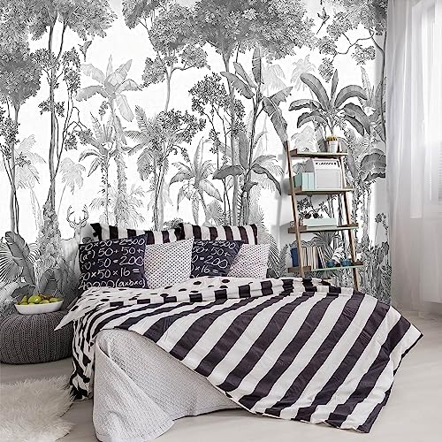 -Grey Jungle Botanical Animal Banana Leaf Fabric Wallpaper Living Room Tropical by YIHWM-PurchaseNow