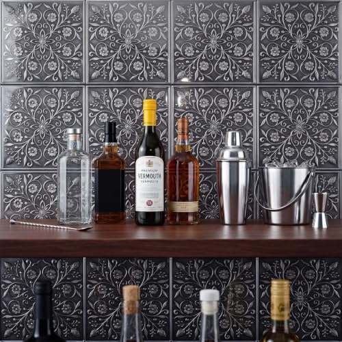 36 Pack of 8 x 8" Wallpaper Tiles Peel and Stick in Silver Leaves Design - Image 4