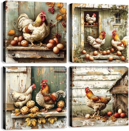 Country Rooster Canvas Wall Art Chicken Kitchen Pictures Rustic Prints by BLBORLINART