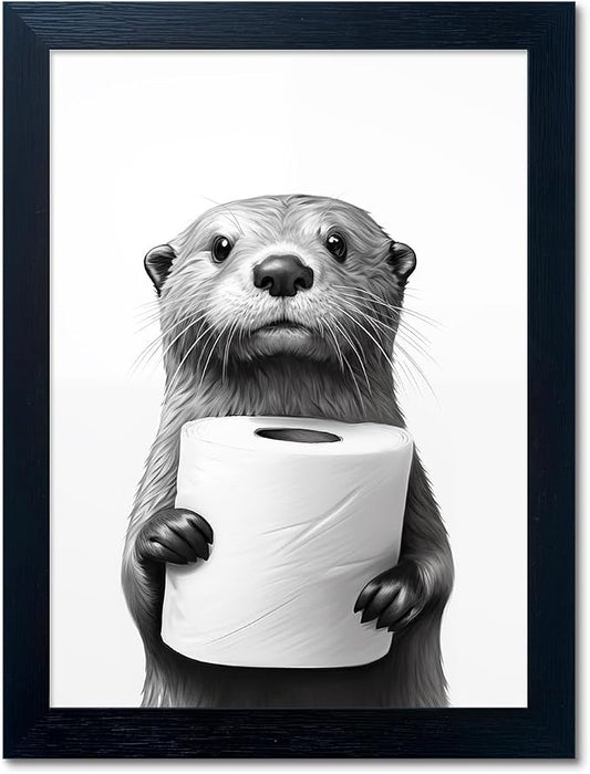 Bathroom Picture Wall Decor, Framed Black and White Bathroom Wall Art, Toilet by Melpa+Art