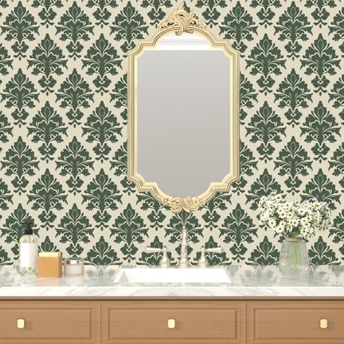 Laatse Vintage Green Floral Botanical Symmetrical Wallpaper 17.5" x 118" - Image 6