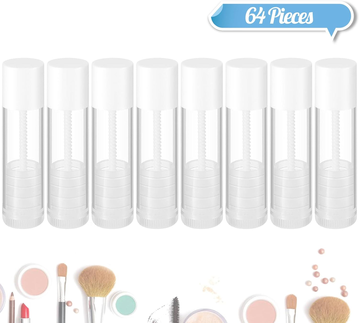 Maitys 64 Pcs Lip Balm Tubes 5 ml Empty Lip Gloss Balm Containers Refillable Rotatable Plastic Lipstick Tubes DIY Lip Gloss Holder for DIY Cosmetic (Clear)