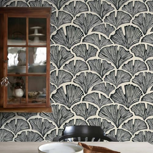 Vintage Peel and Stick Wallpaper Beige Black Wallpaper Farmhouse Cottage Leaf by DIYYOURMOON