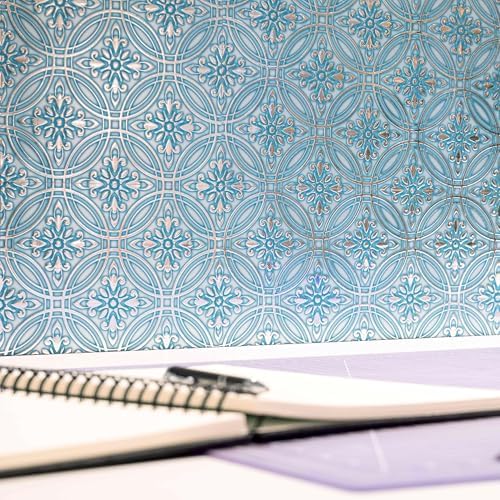Main Street Peel and Stick Wallpaper Tiles, Teal Painted Silver - Image 5