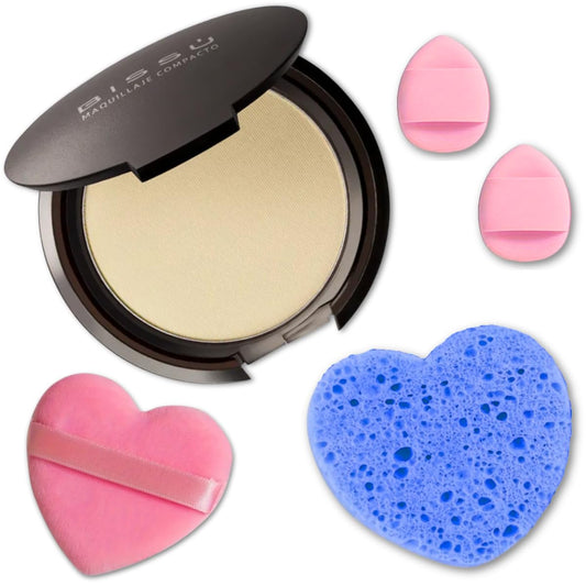 Beetbul Makeup & Exfoliation Kit - Bissú Compact Powder + 1 Medium Velvet Puff + 2 Finger Puffs + 1 Facial Exfoliating Sponge (02 Fresco, One Size)