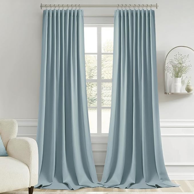 MIULEE Slate Blue Back Tab Blackout Curtains 102 Inch Long 2 Panels Set - Image 9