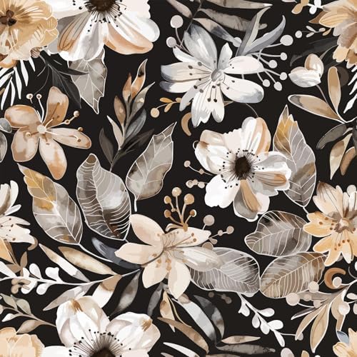 Vintage Black Floral Peel and Stick Wallpaper 17.7" x 124" by Wookmmy